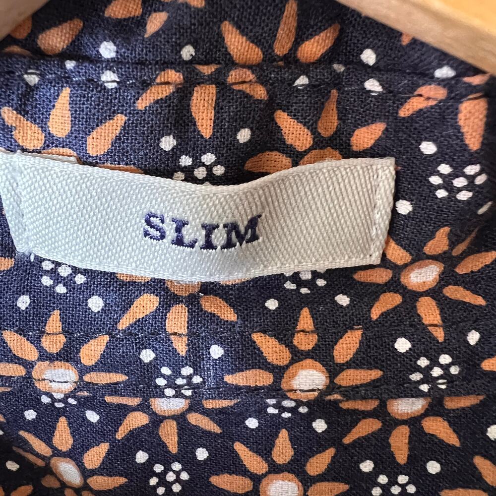 J Crew Shirt Mens SZ Medium Blue & Gold Geometric Floral Organic Cotton Stretch - Picture 8 of 16